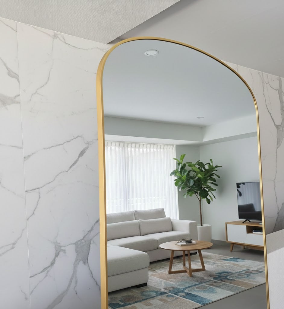 Bellagio Minimalist Curved Mirror - GOLD - 200cm x 100cm