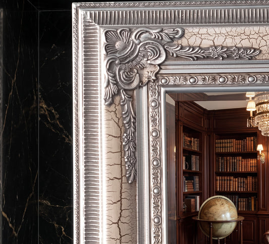 Versace Full Length Ornate Mirror - Silver Crackle - 210cm x 115cm