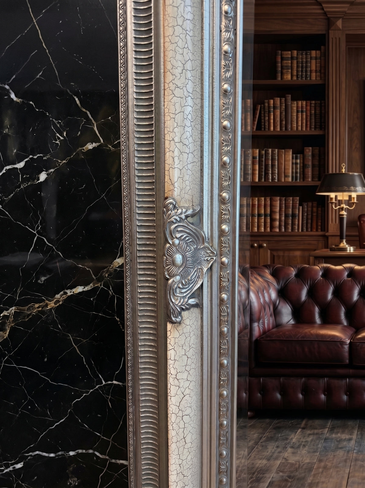Versace Full Length Ornate Mirror - Silver Crackle - 210cm x 115cm