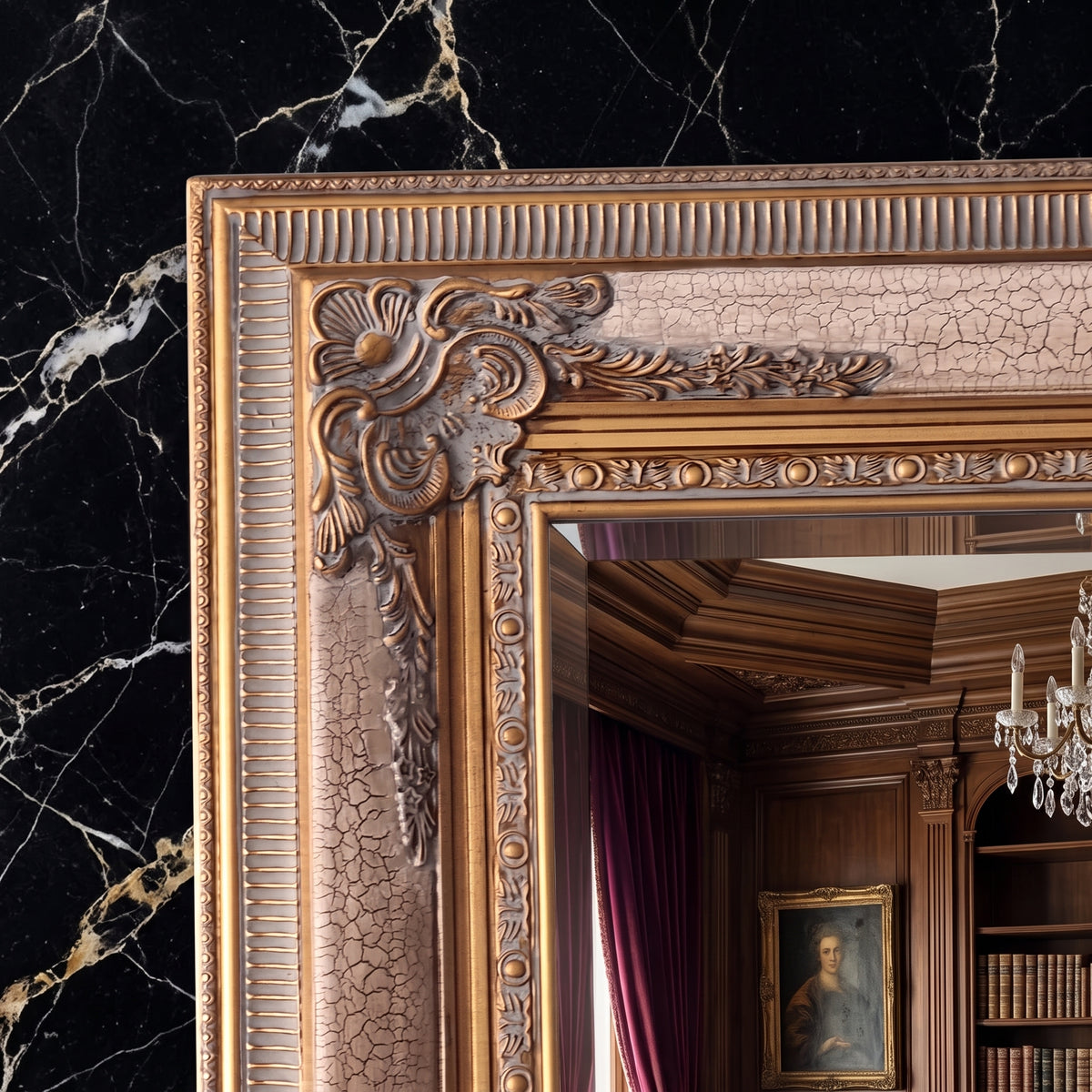Versace Full Length Ornate Mirror - Gold Crackle - 210cm x 115cm