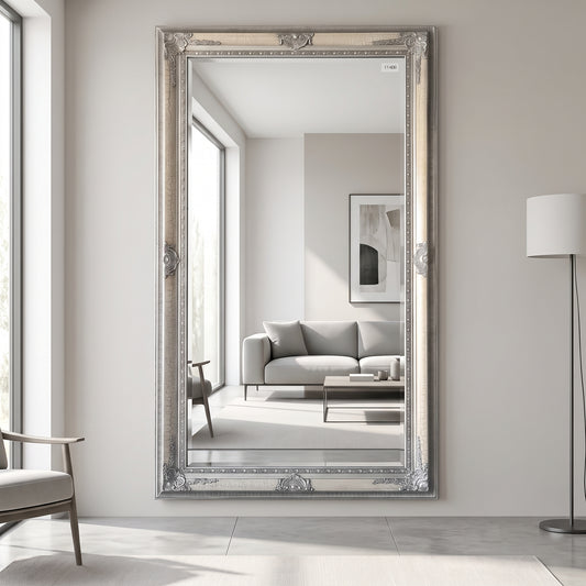 Versace Full Length Ornate Mirror - Silver Crackle - 210cm x 115cm