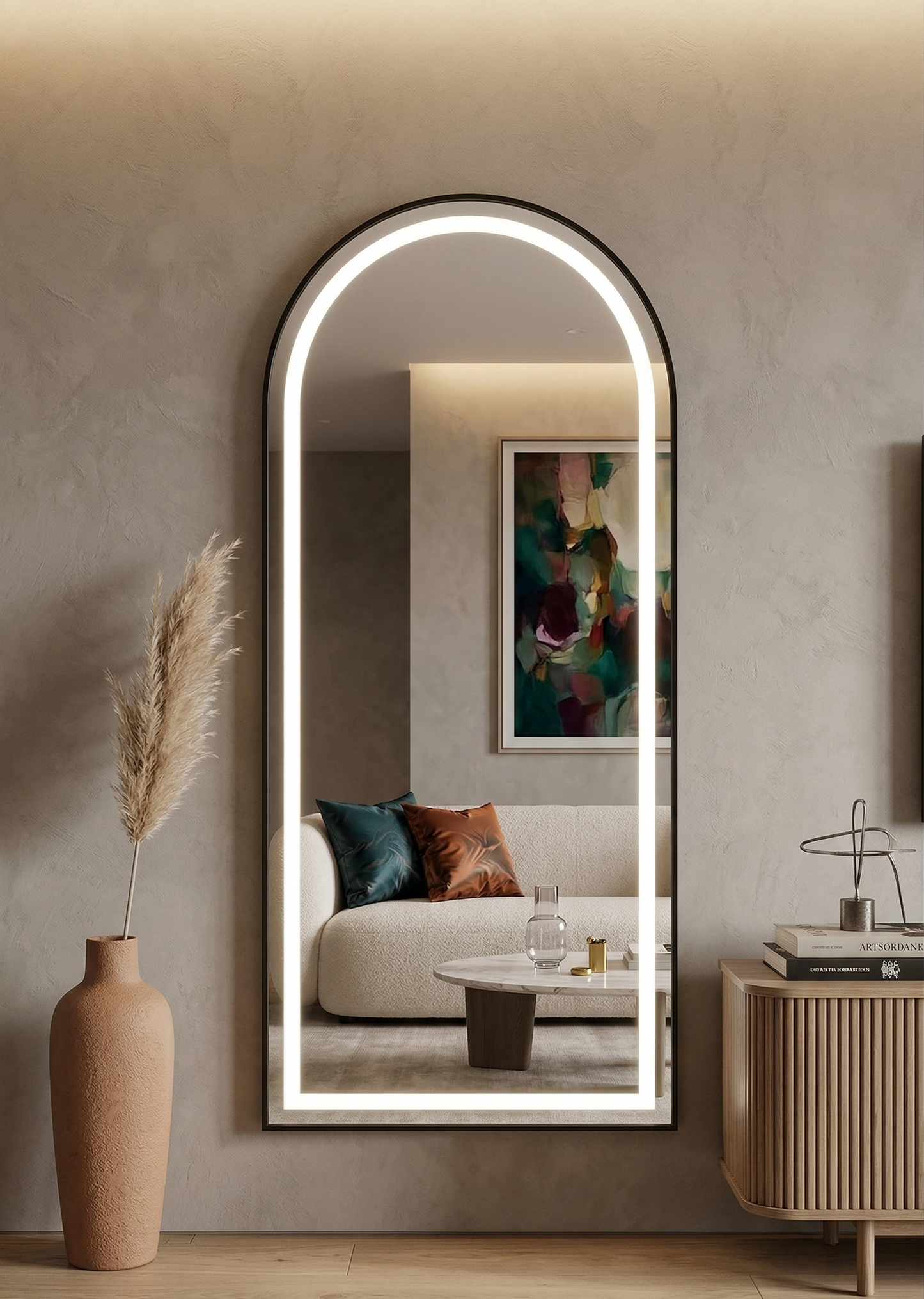 LED Arch Mirror with stand – Black - 200cm x 100cm