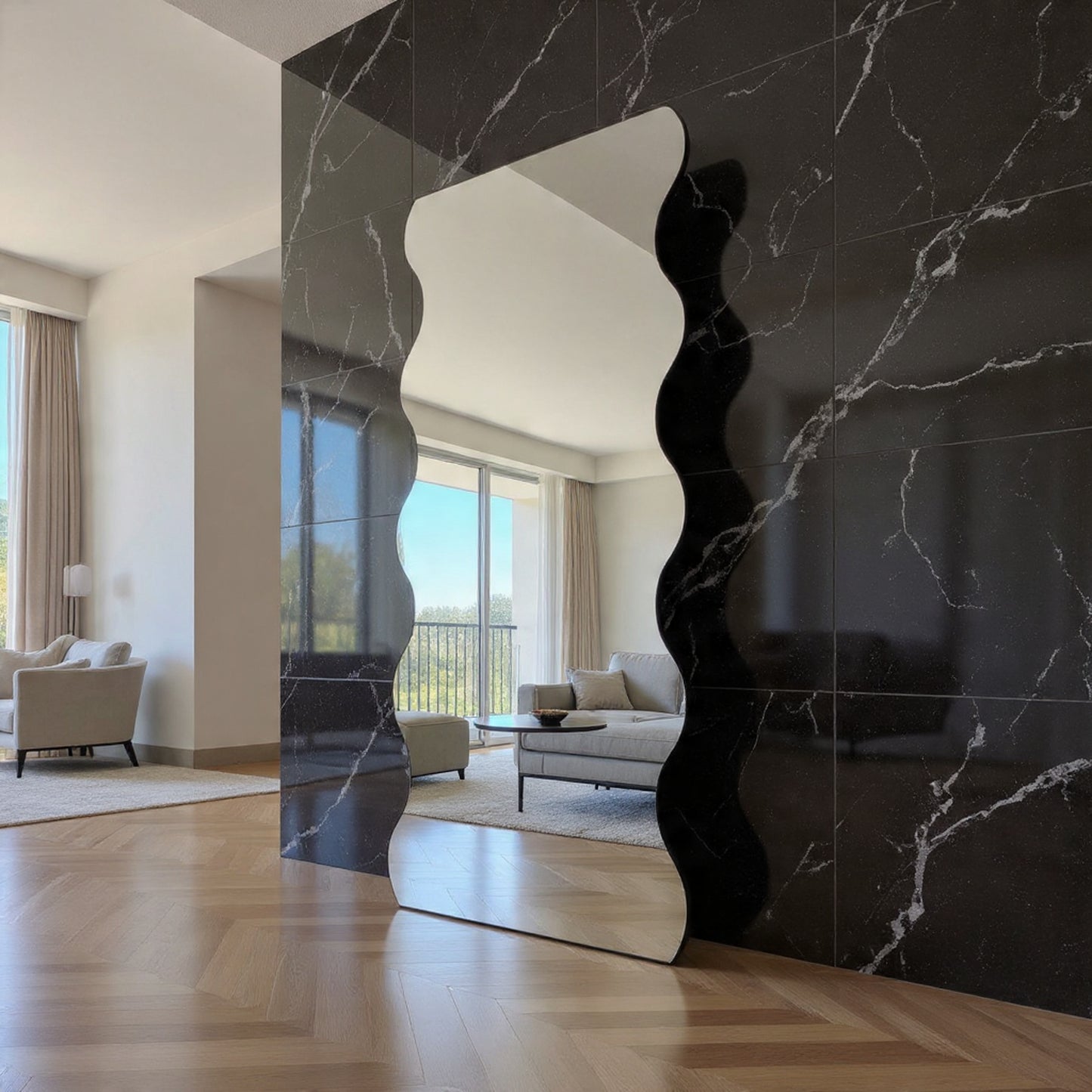 Wavy Frameless Edge mirror - 190cm x 90cm