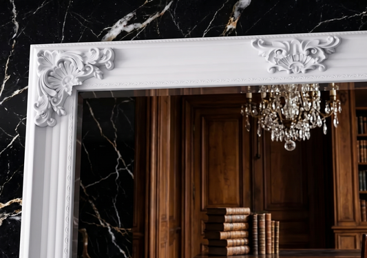 French Vienna wall mirror with an elegant white wooden frame