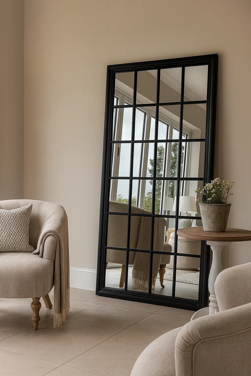 Sash Hampton Grid Window Mirror - Black - 200cm x 100cm