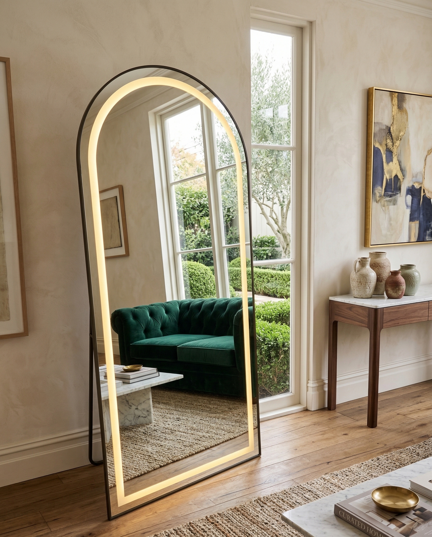 LED Arch Mirror with stand – Black - 200cm x 100cm
