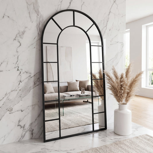 NEWCASTLE Full Length Arched Window Mirror - Black - 190 x 100cm