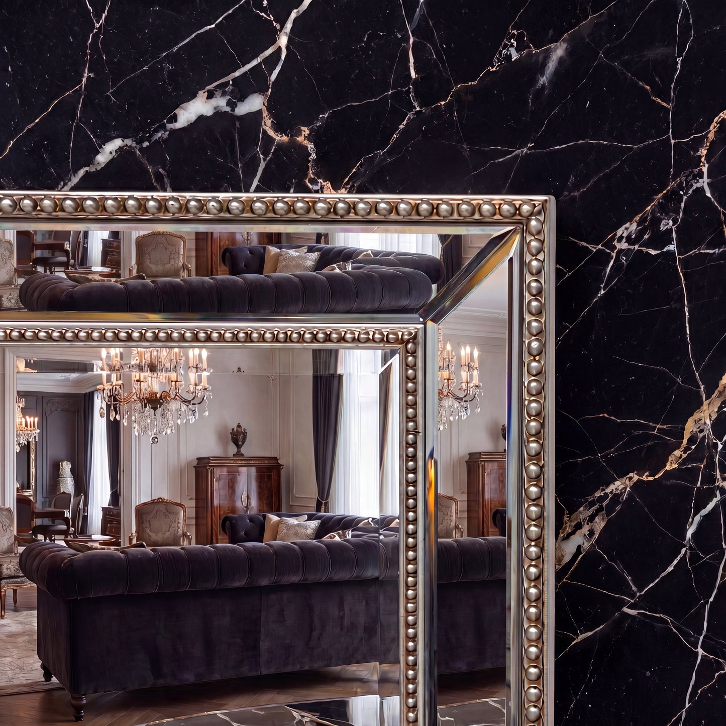 SAPPHIRE BEADED MIRROR - 190x90cm - Silver