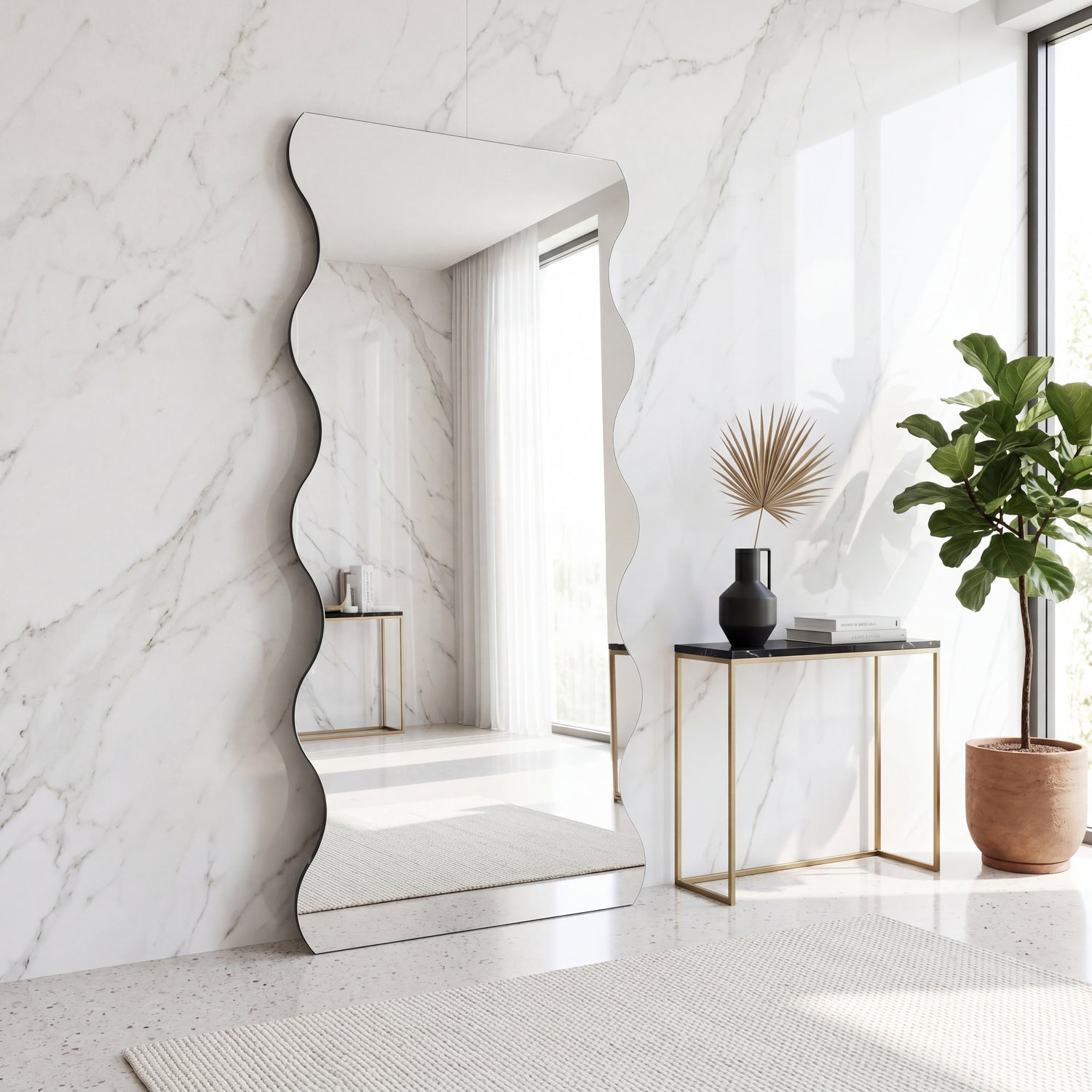 Wavy Frameless Edge mirror - 190cm x 90cm