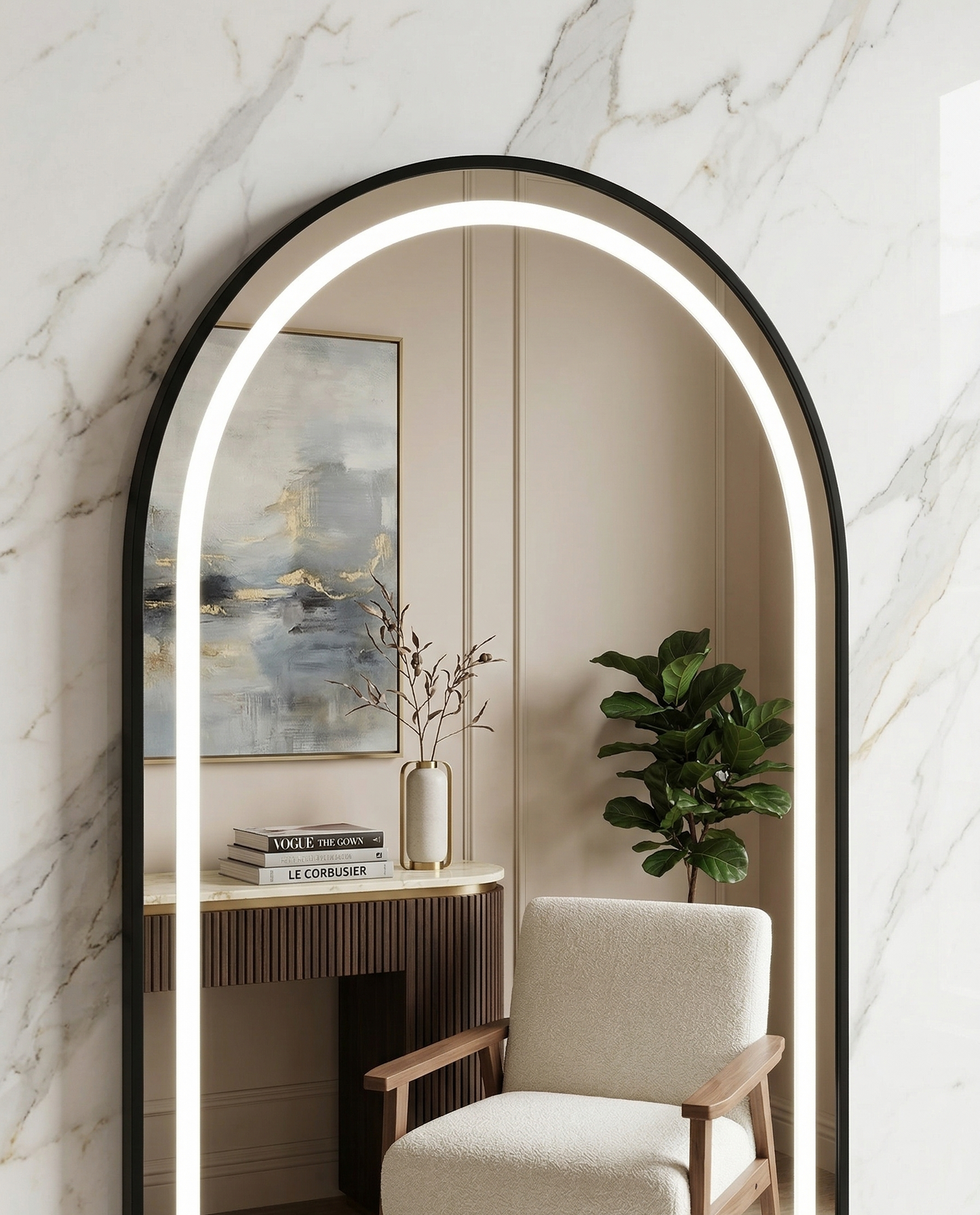LED Arch Mirror with stand – Black - 180cm x 80cm