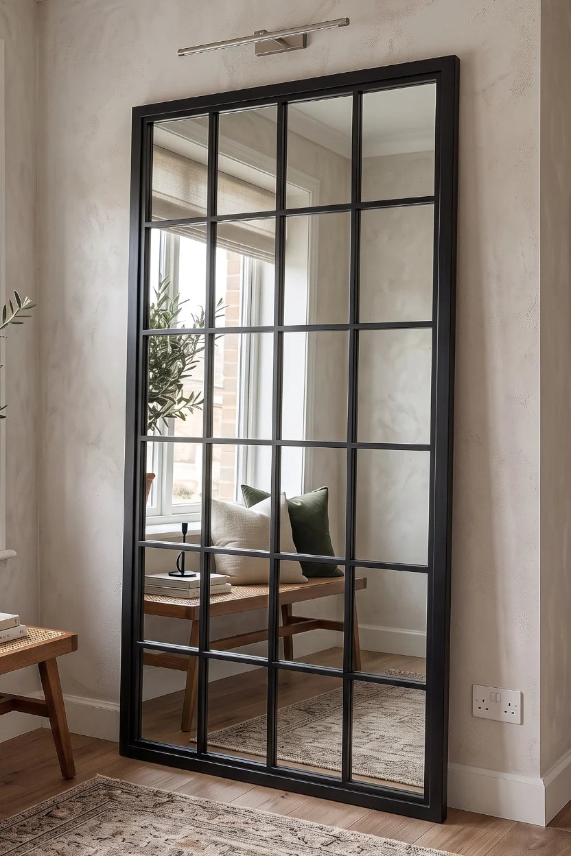 Sash Hampton Grid Window Mirror - Black - 200cm x 100cm