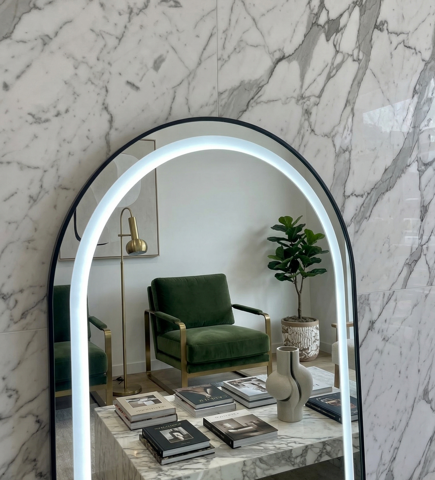 LED Arch Mirror with stand – Black - 200cm x 100cm