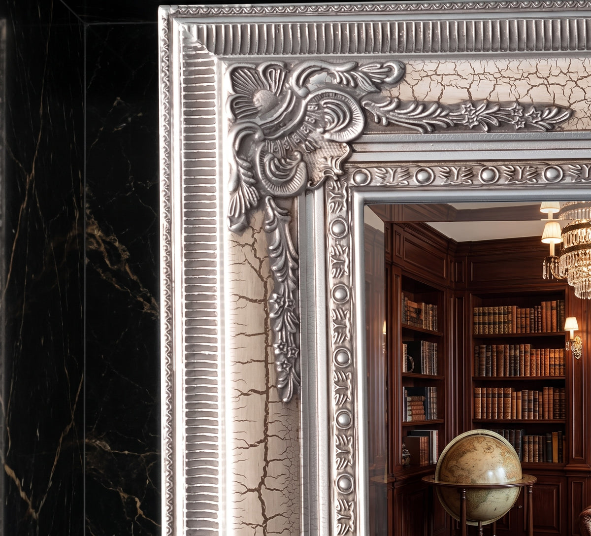 Versace Full Length Ornate Mirror - Silver Crackle - 210cm x 115cm