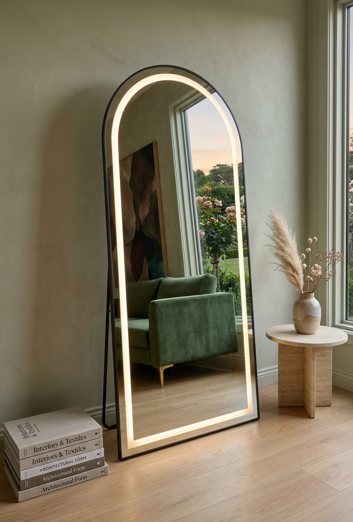 LED Arch Mirror with stand – Black - 180cm x 80cm