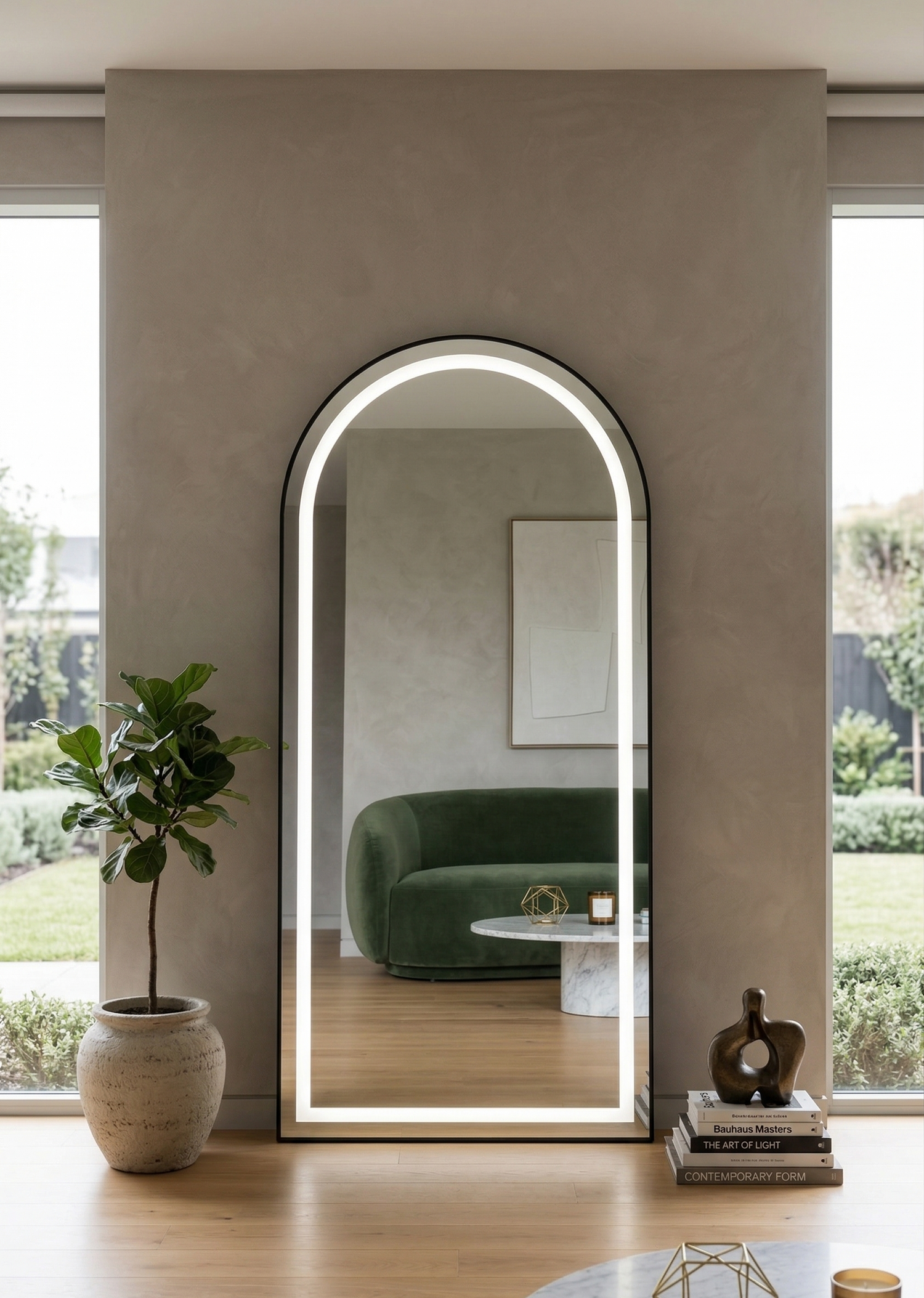 LED Arch Mirror with stand – Black - 200cm x 100cm