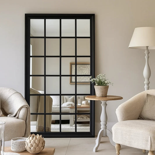 Sash Hampton Grid Window Mirror - Black - 200cm x 100cm