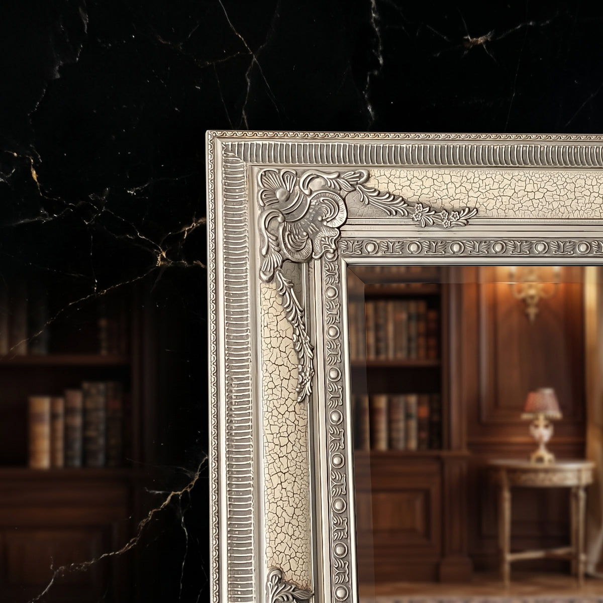 Versace Full Length Ornate Mirror - Silver Crackle - 210cm x 115cm