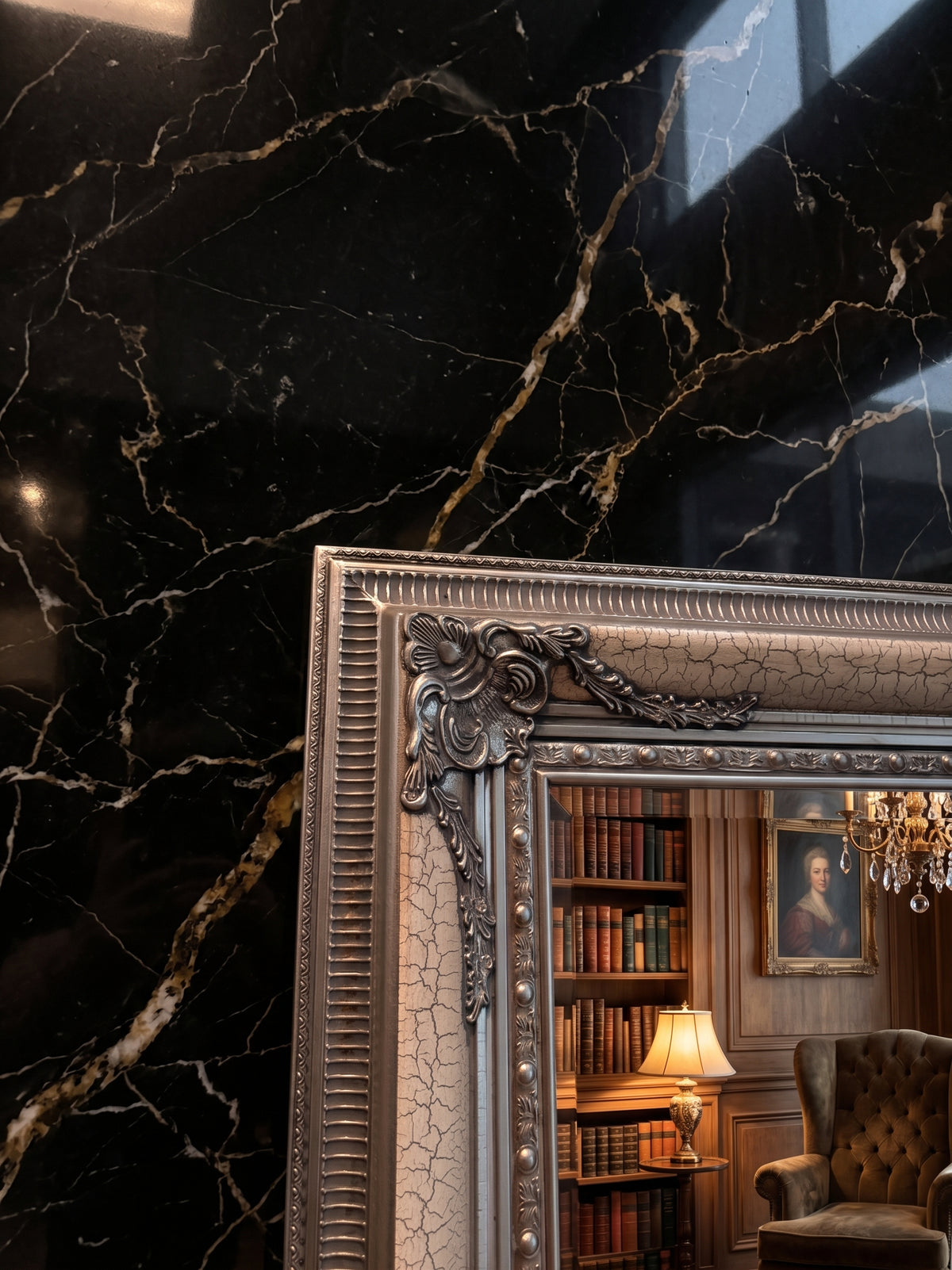 Versace Full Length Ornate Mirror - Silver Crackle - 210cm x 115cm
